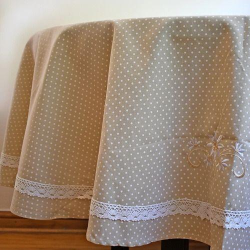 Mantel De Mesa Beige Bordado Pretty Chic Lino Redondo 180cm-1