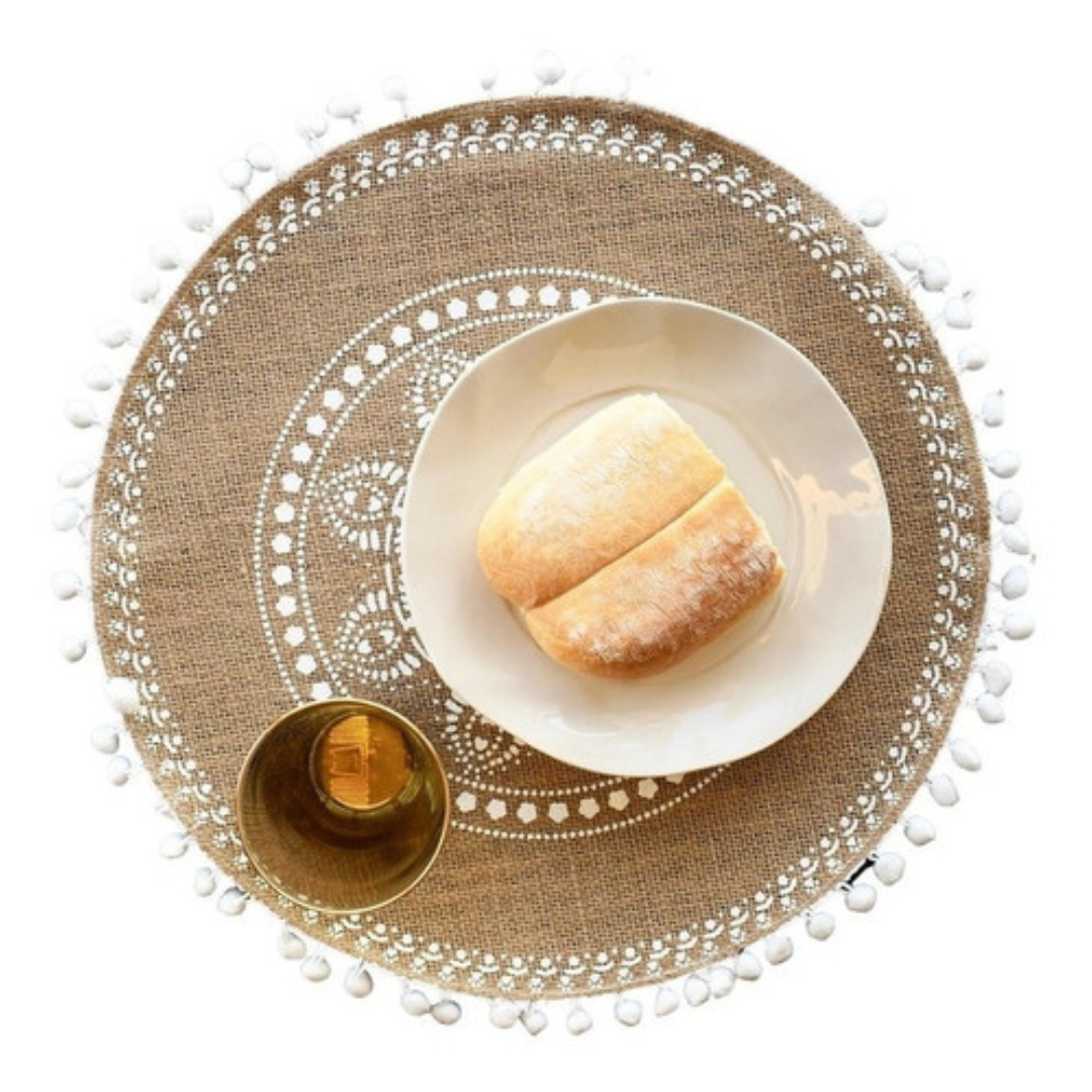 Individuales Beige Sol Beige Set 6 Arpillera Ligera Redondo-0