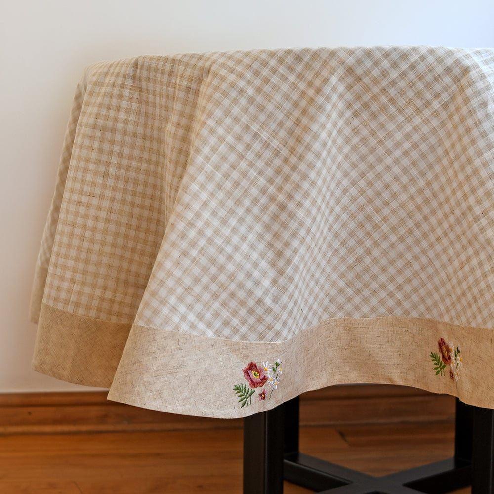 Mantel De Mesa Beige Bordado Campestre Redondo 180cm-0