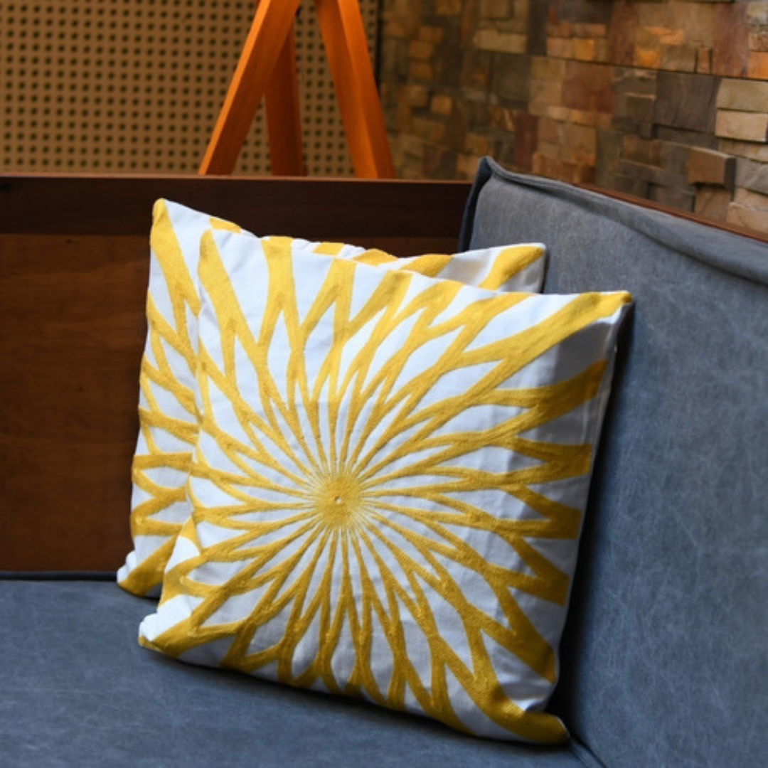 Fundas De Cojín Bordada Sol Blanco Set 2 Cuadrado 45x45cm-1