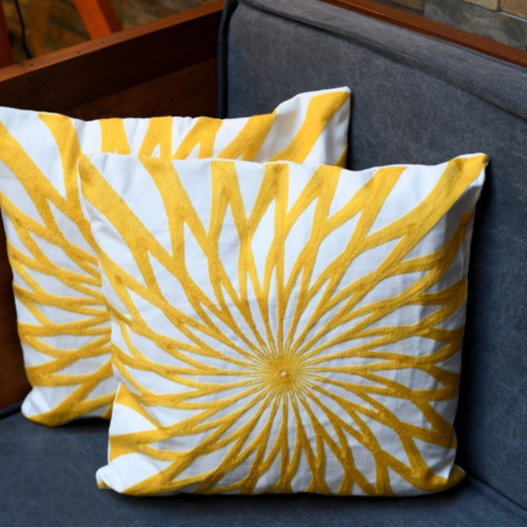 Fundas De Cojín Bordada Sol Blanco Set 2 Cuadrado 45x45cm-2