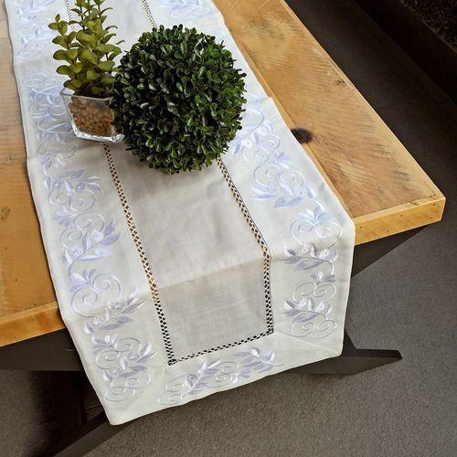 Camino De Mesa Rectangular Blanco Ethan Lino 37x174cm-0