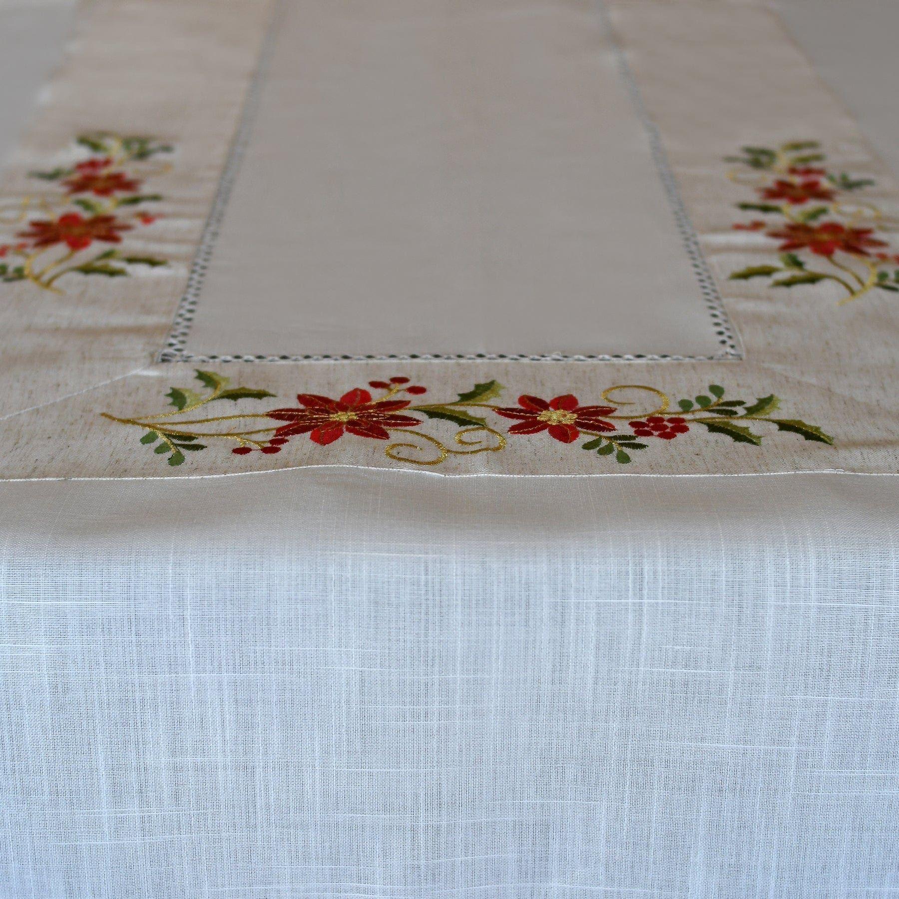 Mantel De Mesa Blanco Bordado Muérdago Rectangular 150x250cm-1
