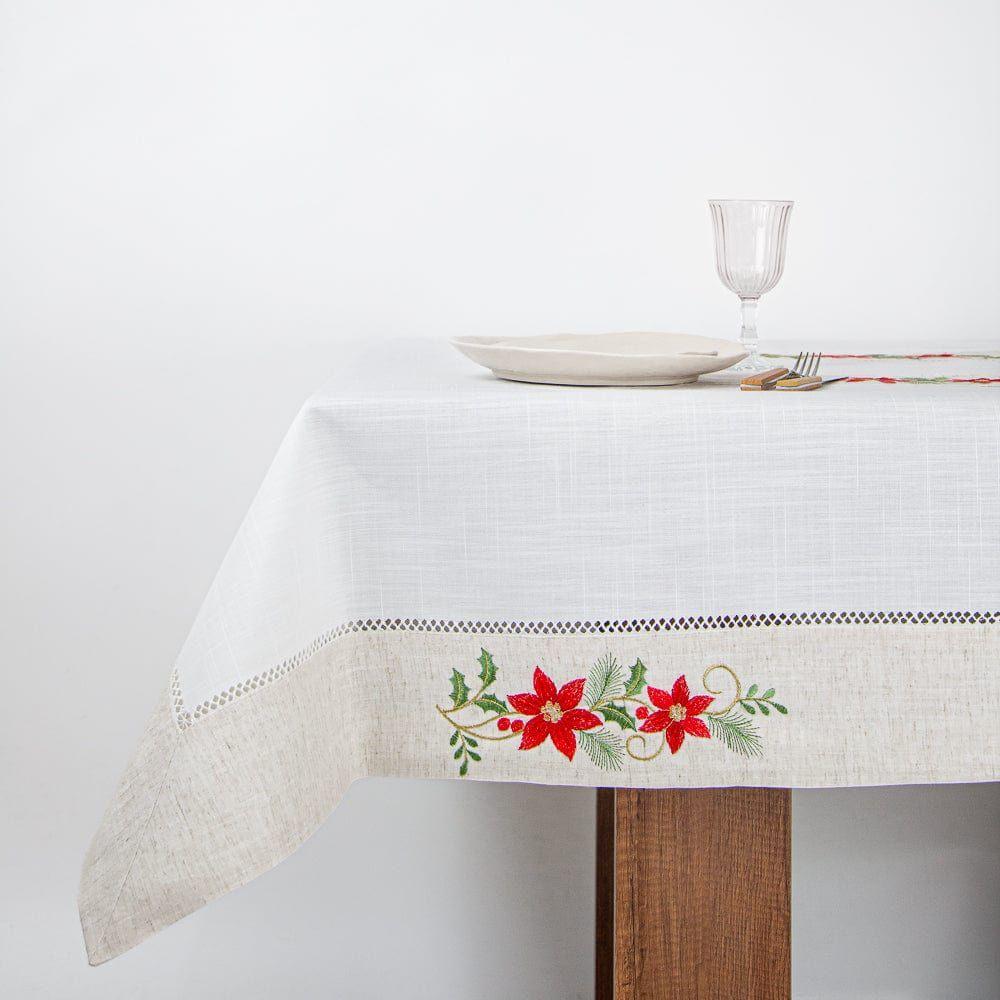 Mantel De Mesa Blanco Bordado Muérdago Rectangular 150x250cm-0