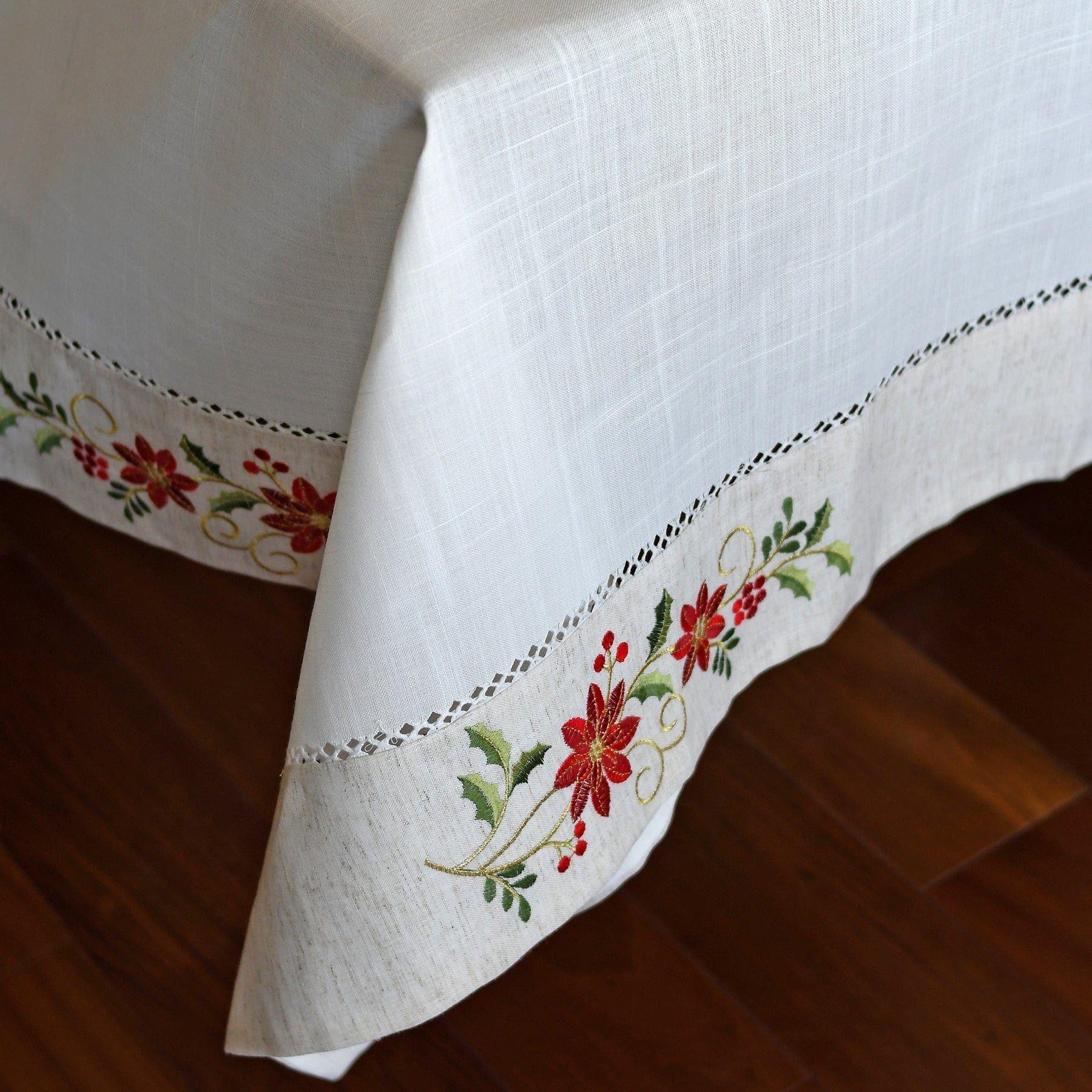 Mantel De Mesa Blanco Bordado Muérdago Rectangular 150x250cm-3
