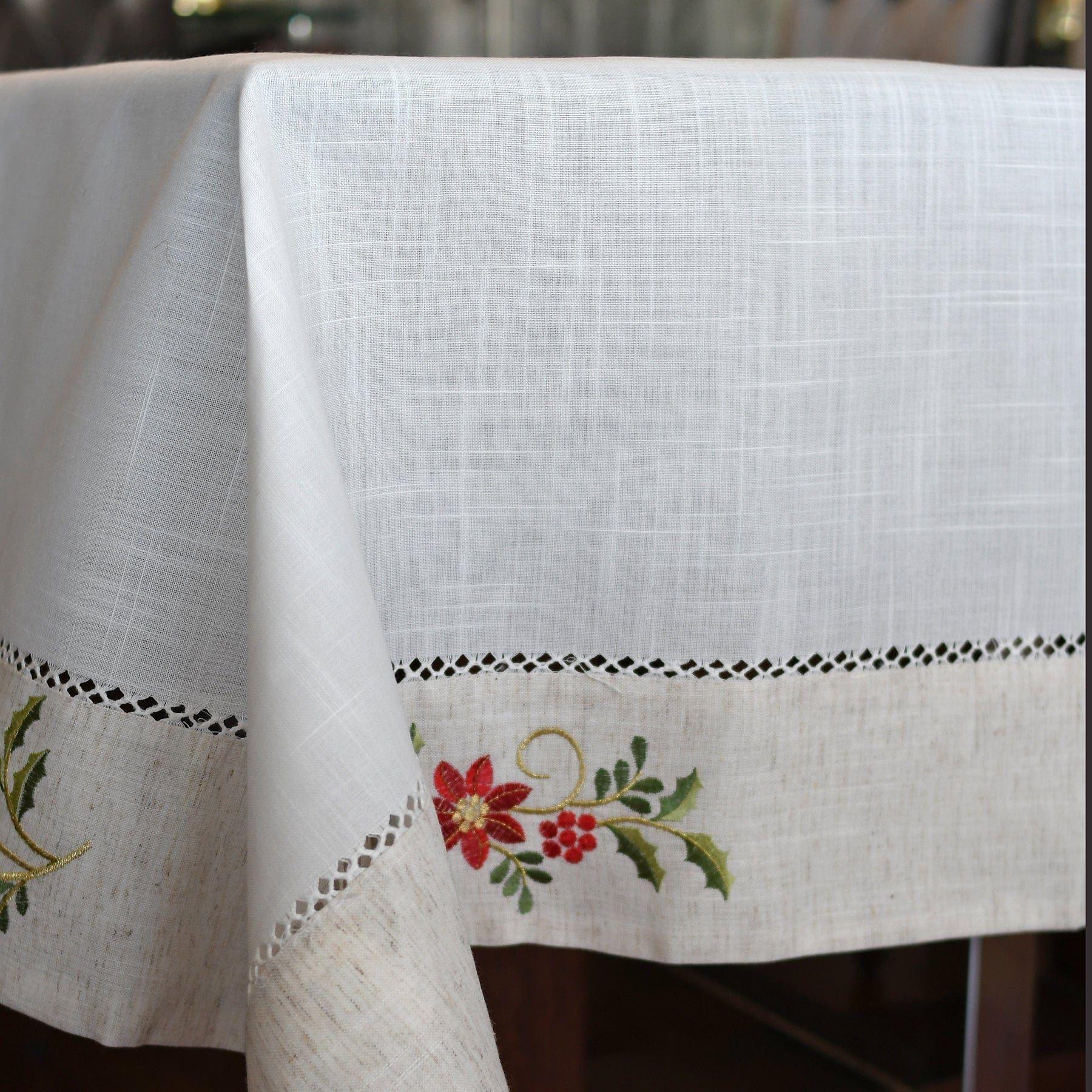 Mantel De Mesa Blanco Bordado Muérdago Rectangular 150x250cm-4
