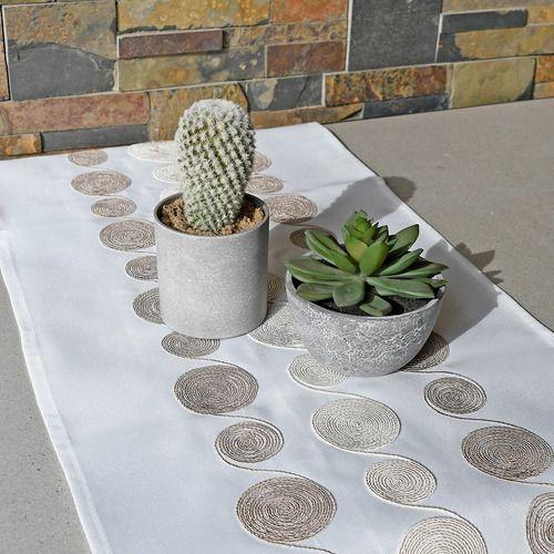Camino De Mesa Rectangular Blanco Circle Lino Gris 35x176cm-4