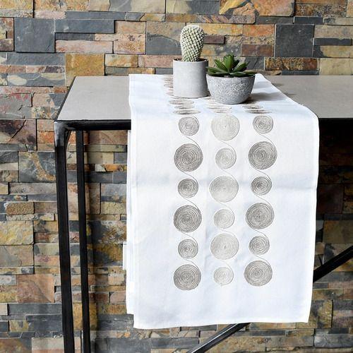 Camino De Mesa Rectangular Blanco Circle Lino Gris 35x176cm-2