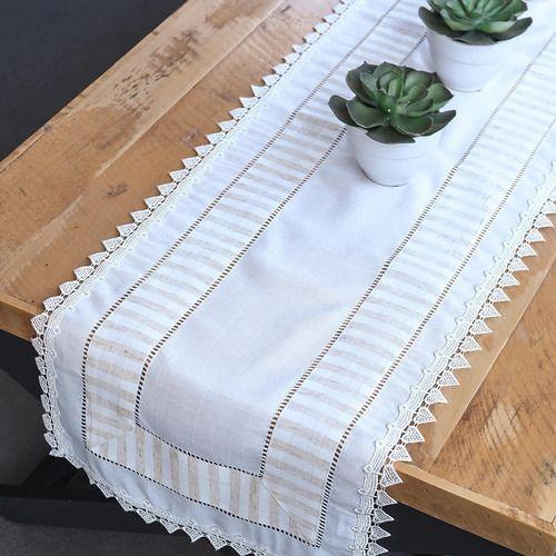 Camino De Mesa Rectangular Blanco Y Beige Paris 40x173 cm-2