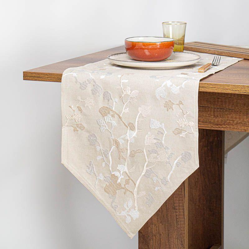 Camino De Mesa Floreado Gris Lino 39x172 Cm Decorativo-0