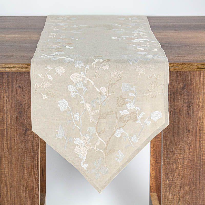 Camino De Mesa Floreado Gris Lino 39x172 Cm Decorativo-1