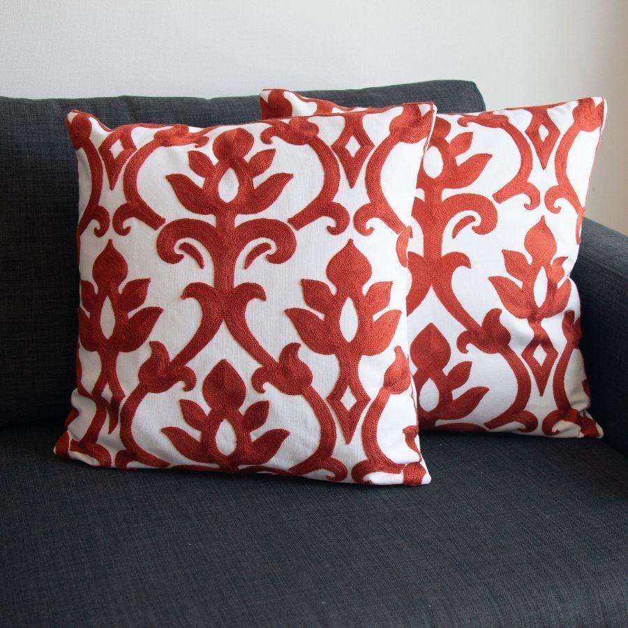 Set 2x Fundas de Cojín Flores Blanco Rojo 43x43 cm-0