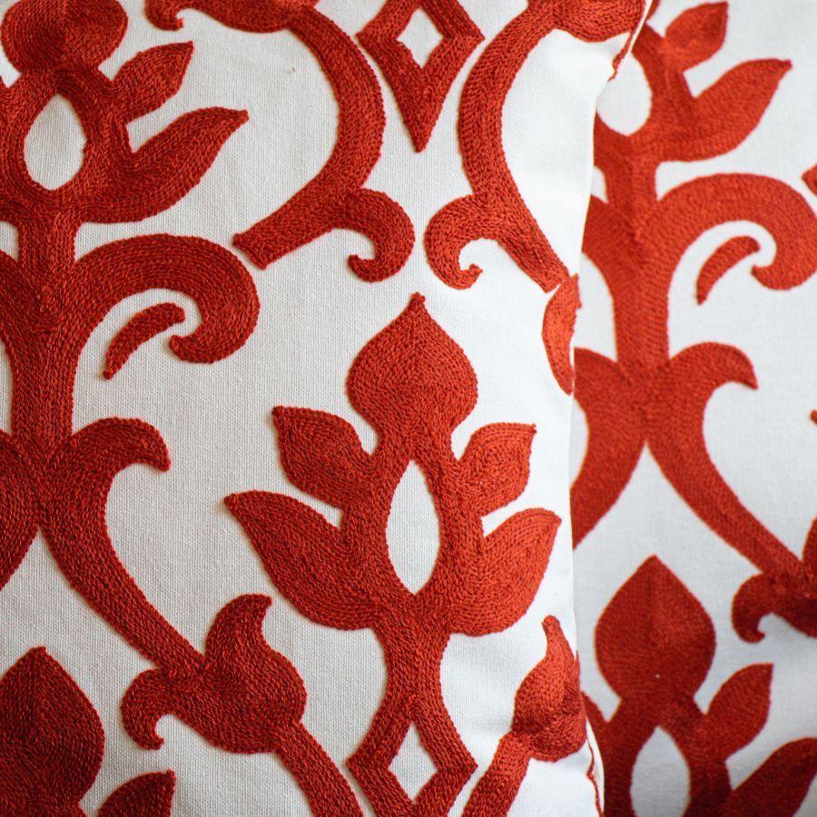 Set 2x Fundas de Cojín Flores Blanco Rojo 43x43 cm-1