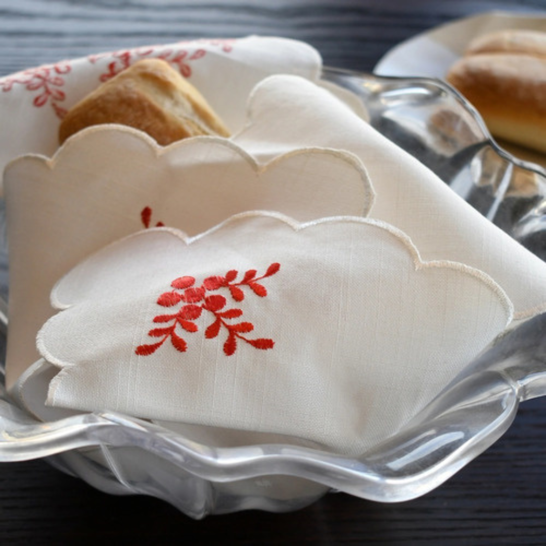 Esconera de Mesa Muérdago lino poliéster Blanco y Rojo-0