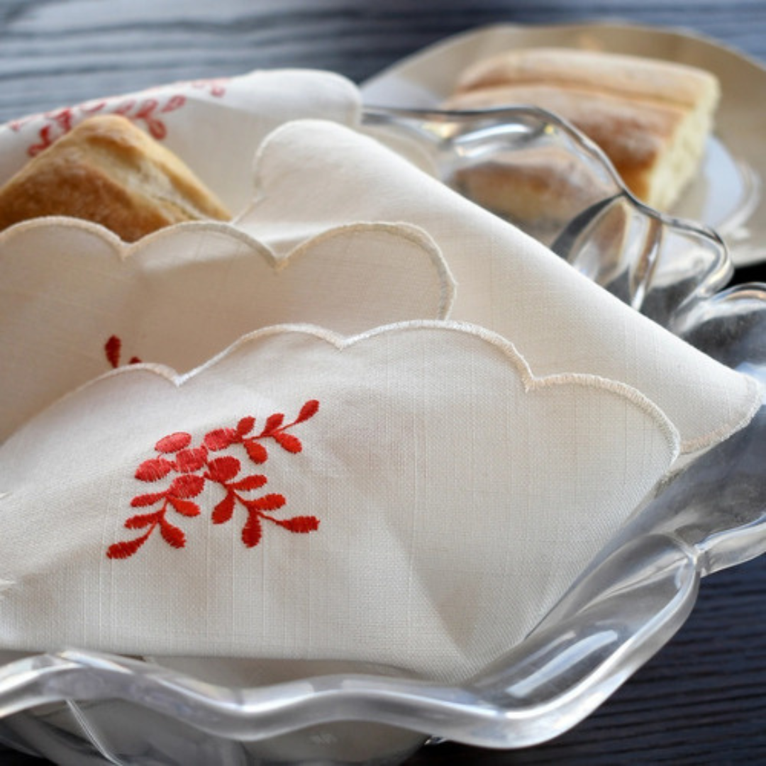 Esconera de Mesa Muérdago lino poliéster Blanco y Rojo-1