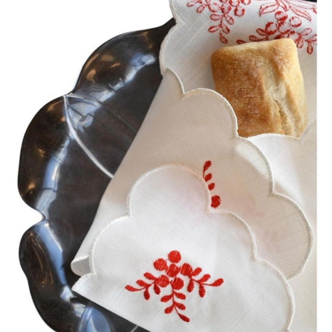 Esconera de Mesa Muérdago lino poliéster Blanco y Rojo-2