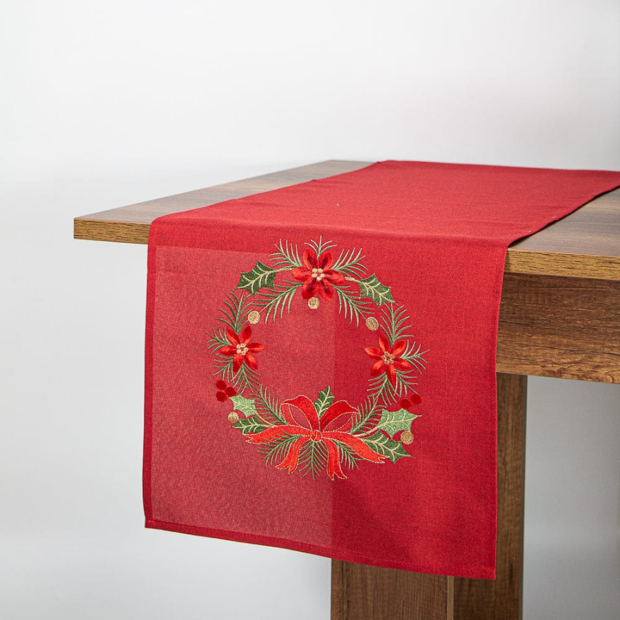 Camino de Mesa Corona Roja Navidad 40x180 cm Decorativo-1