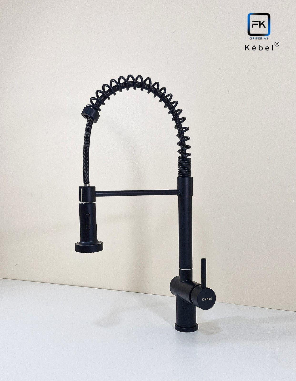 Llave Monomando Lavaplatos Resorte Prof Retráctil Kébel Black FK-2