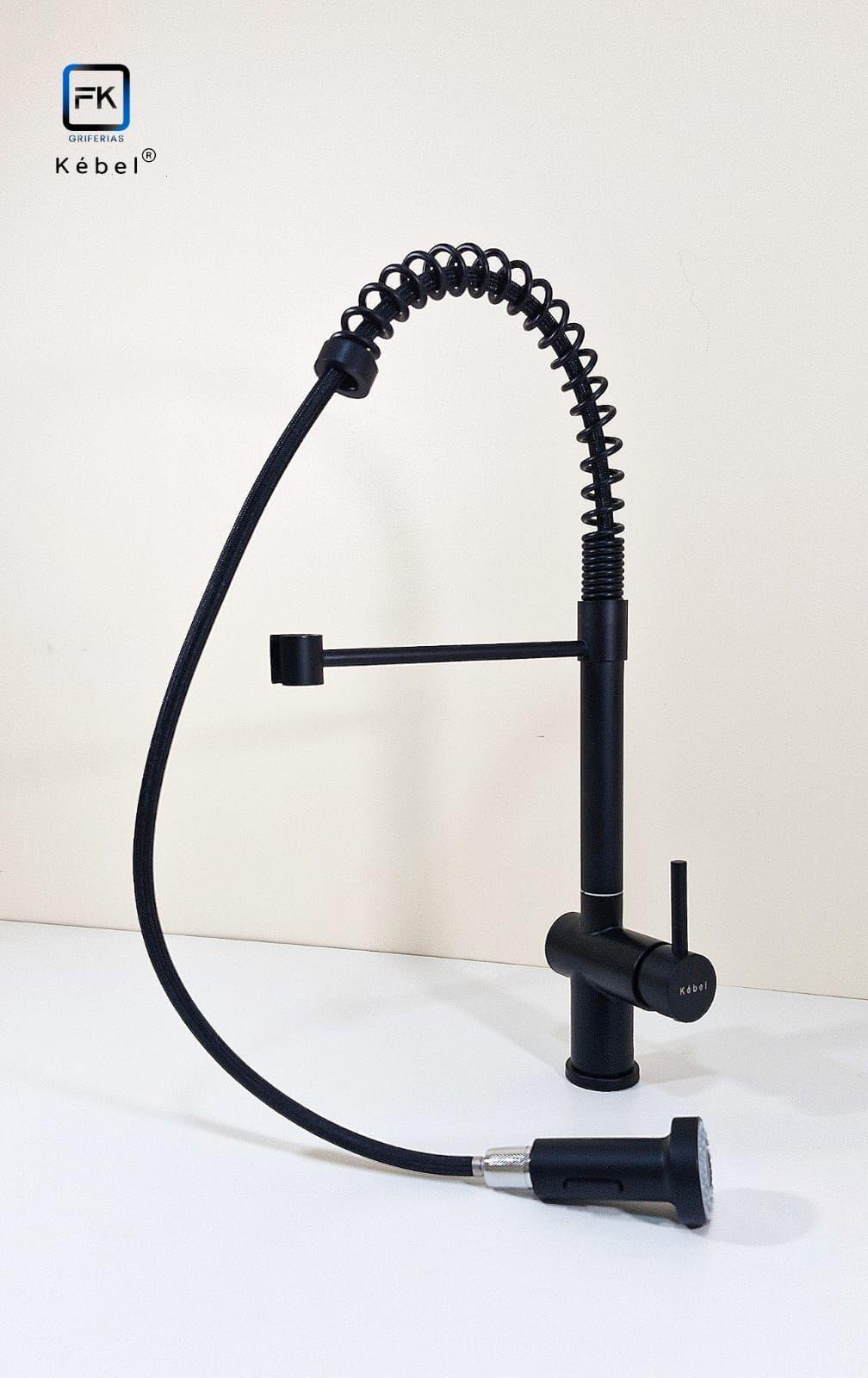 Llave Monomando Lavaplatos Resorte Prof Retráctil Kébel Black FK-3