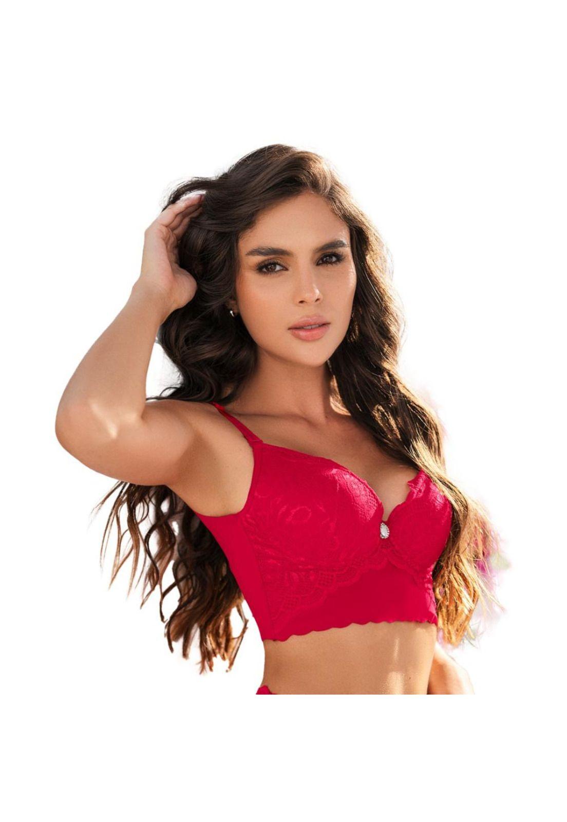 Sostén Push Up Encaje Tull Rojo Candy Carmine-0