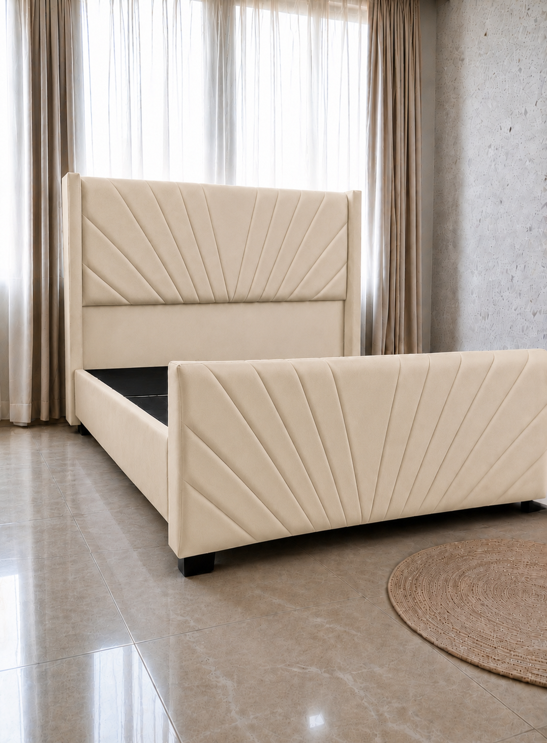 Cama Europea Moderna 2 Plazas Felpa con Bases Divididas y Doble Respaldo-2