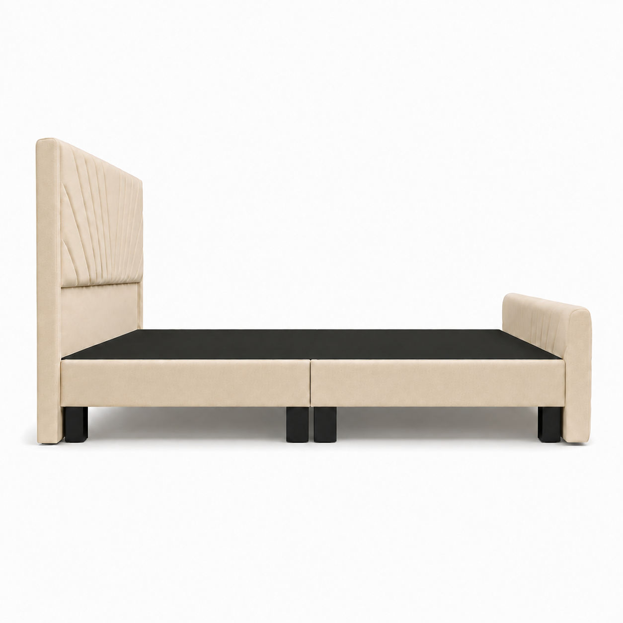 Cama Europea Moderna 2 Plazas Felpa con Bases Divididas y Doble Respaldo-4