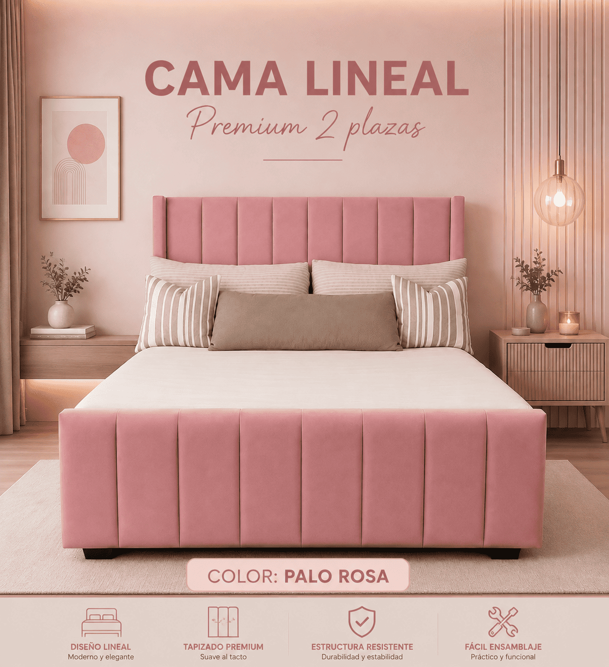 Cama Europea Moderna 2 plazas con Doble Respaldo-0