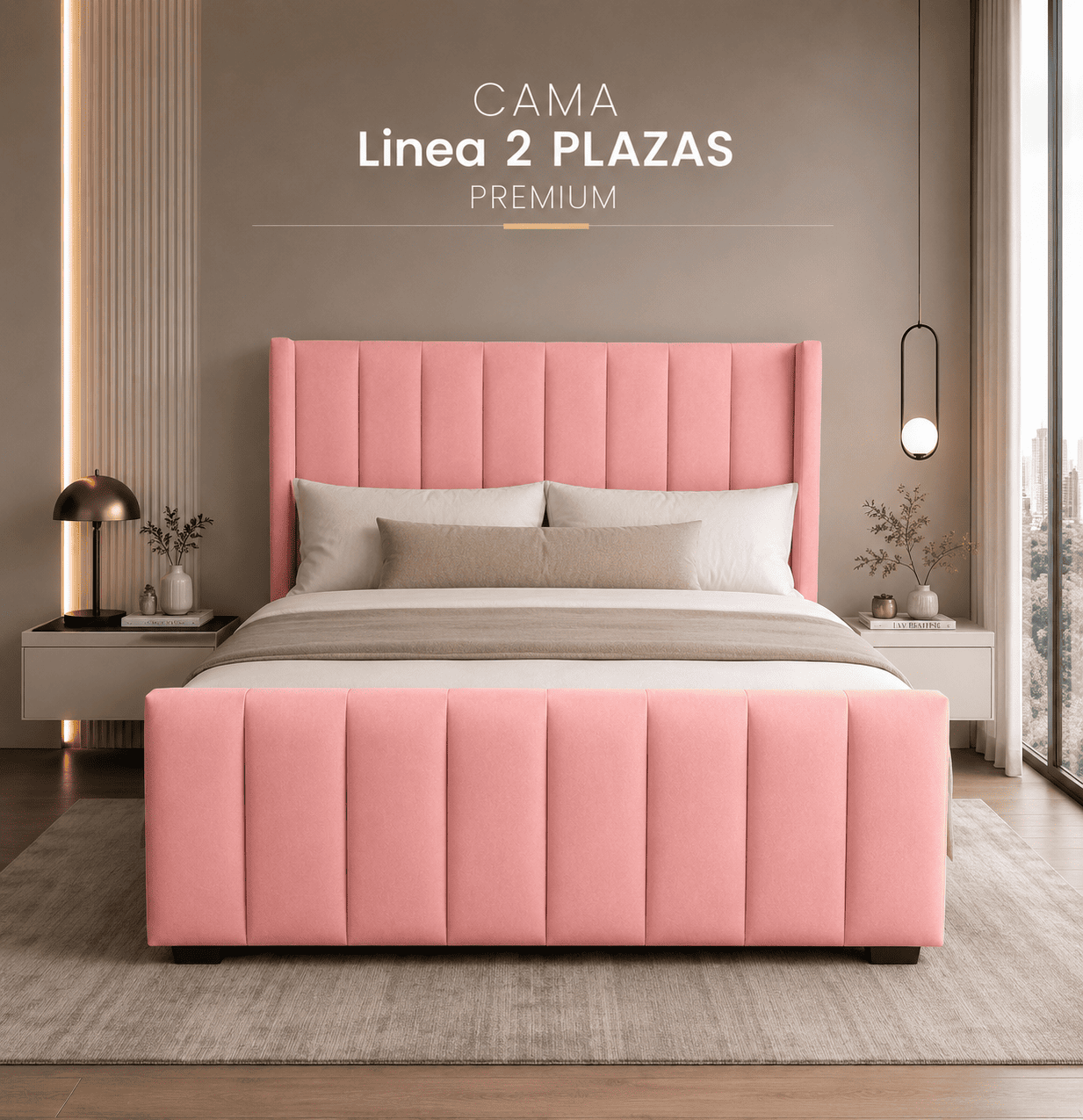 Cama Europea Moderna 2 plazas con Doble Respaldo-0