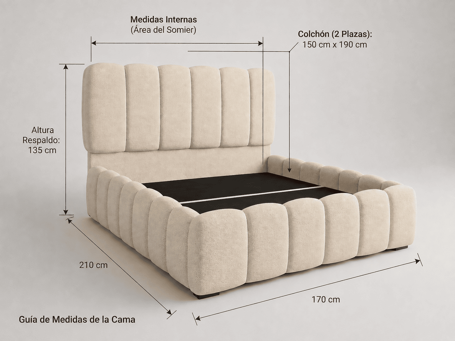 Cama Nube 2 Plazas con Respaldo Laterales y Piecero-3