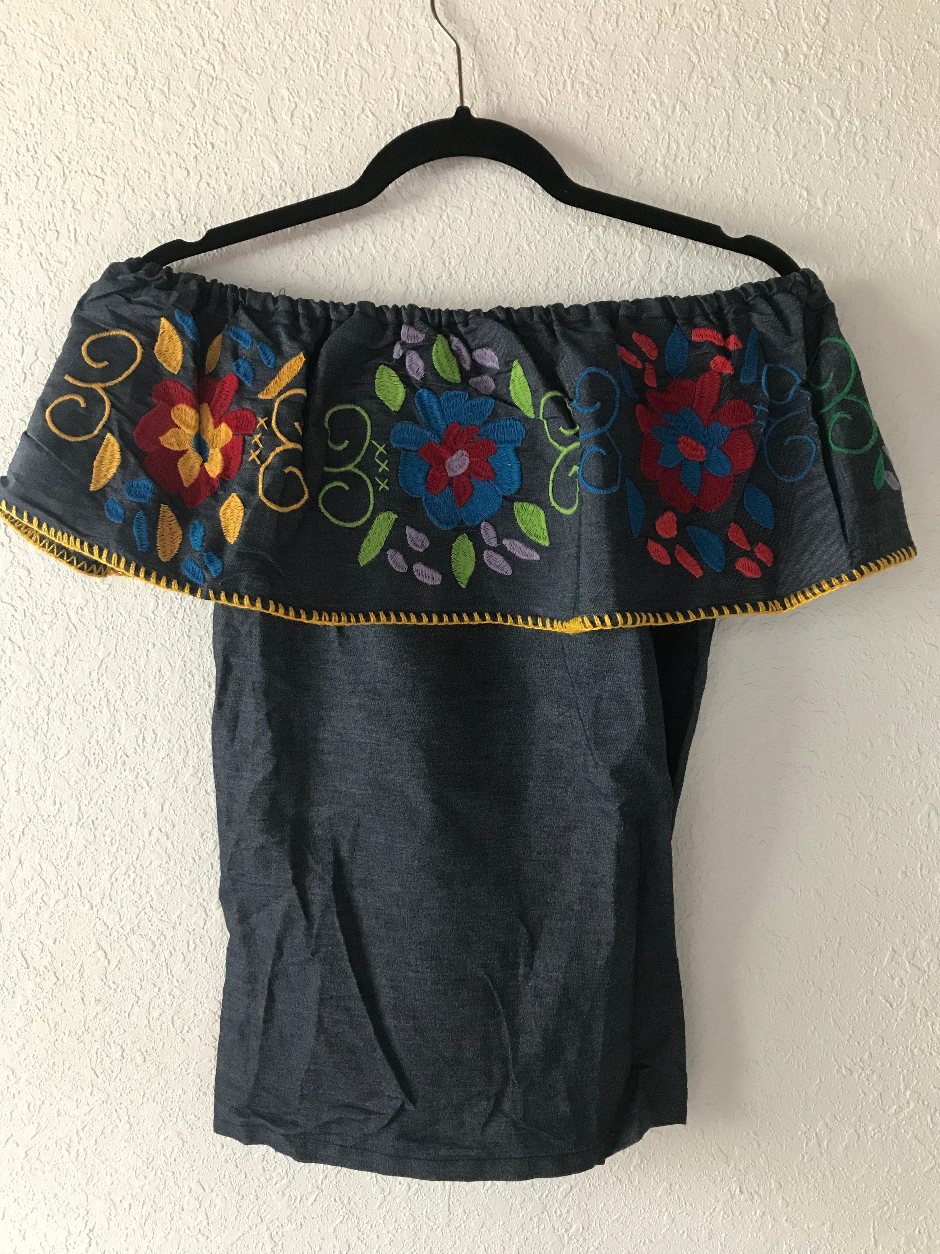 Blusas mexicanas de mezclilla bordadas-2