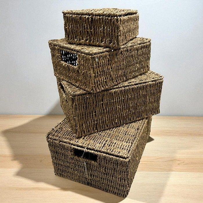 Canastos Organizadores Seagrass Con Tapa Set De 4-2