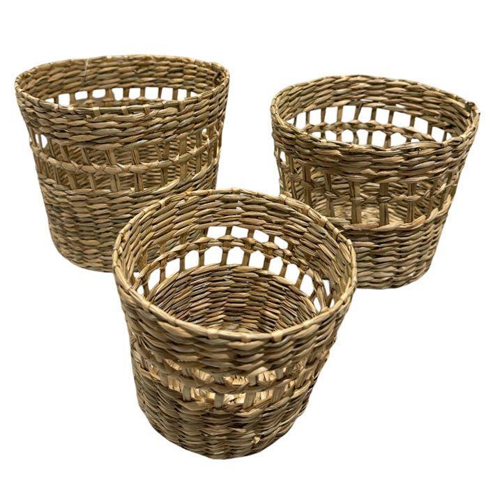 Cestas Caladas Fibras Naturales Para Organización-0