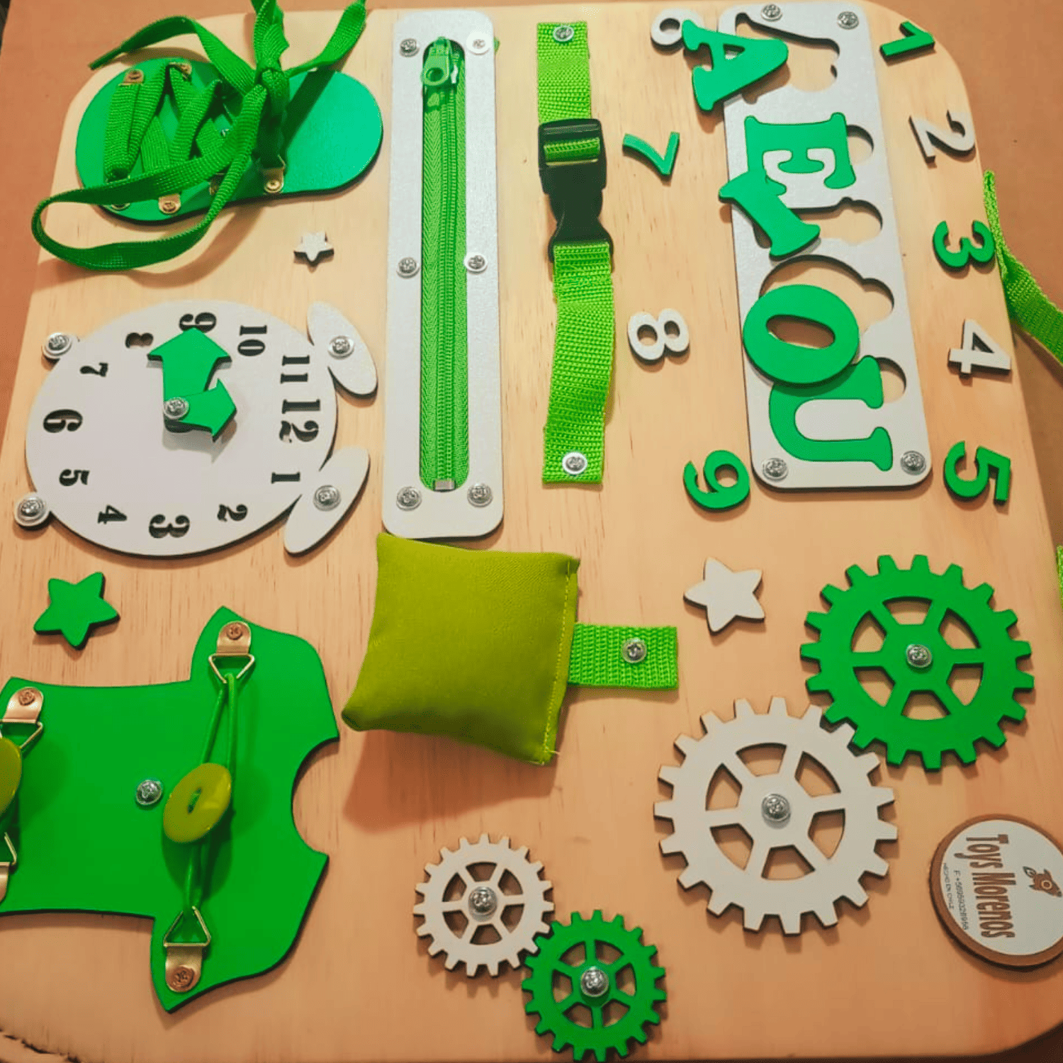 PANEL SENSORIAL 45X35 cms Descubre y Aprende 10 Actividades en Madera-8