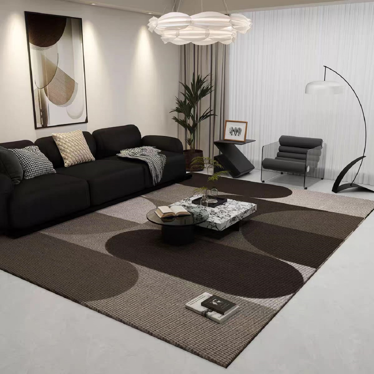 ALFOMBRA  CON DISEÑO CAFE OVALOS ELEGANTES MODERNO 150X200 MP-0