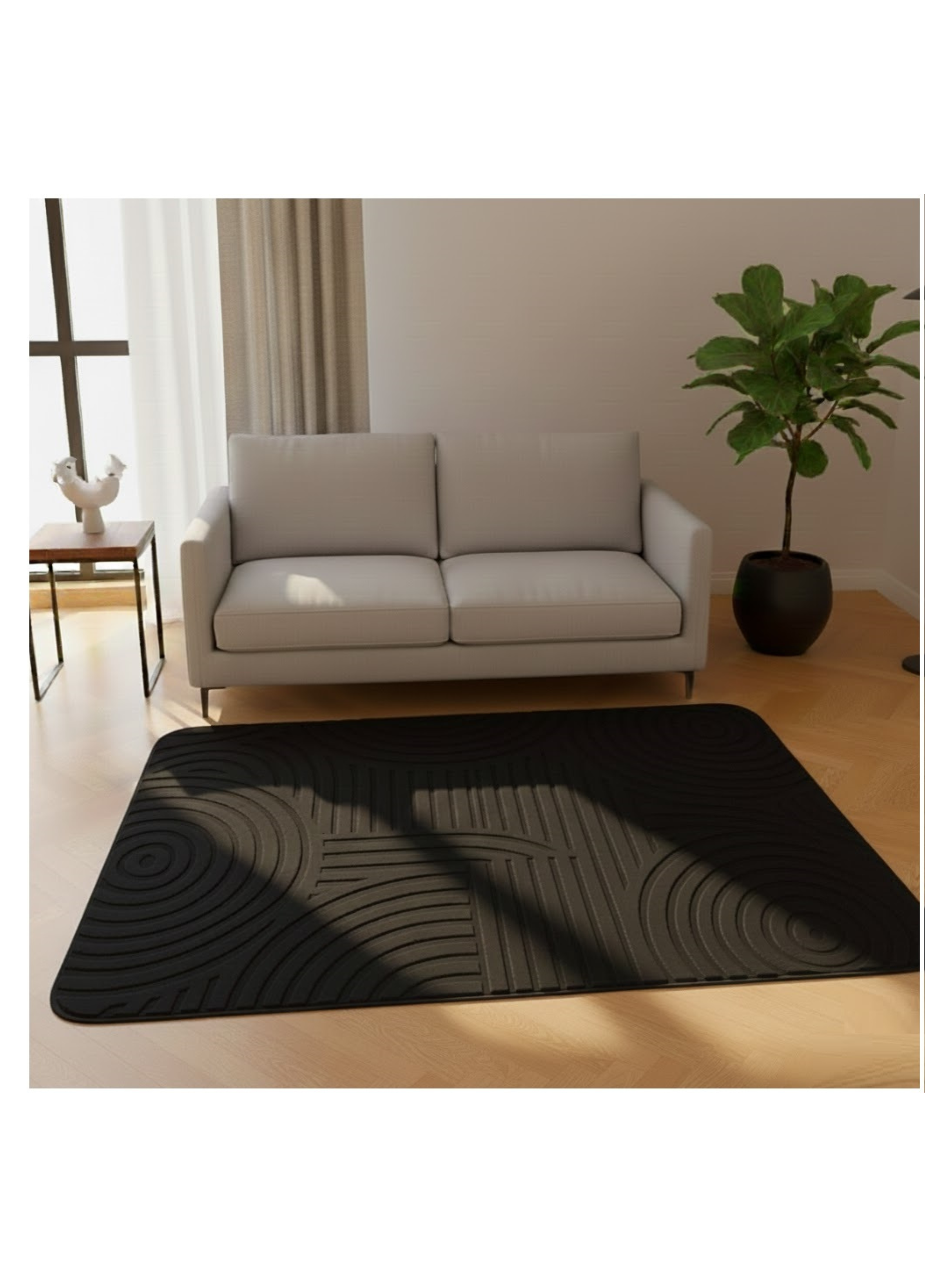 ALFOMBRA JACQUARD 150X200 UNICOLOR NEGRO TEXTURIZADO RELIEVE SUAVE MP-2