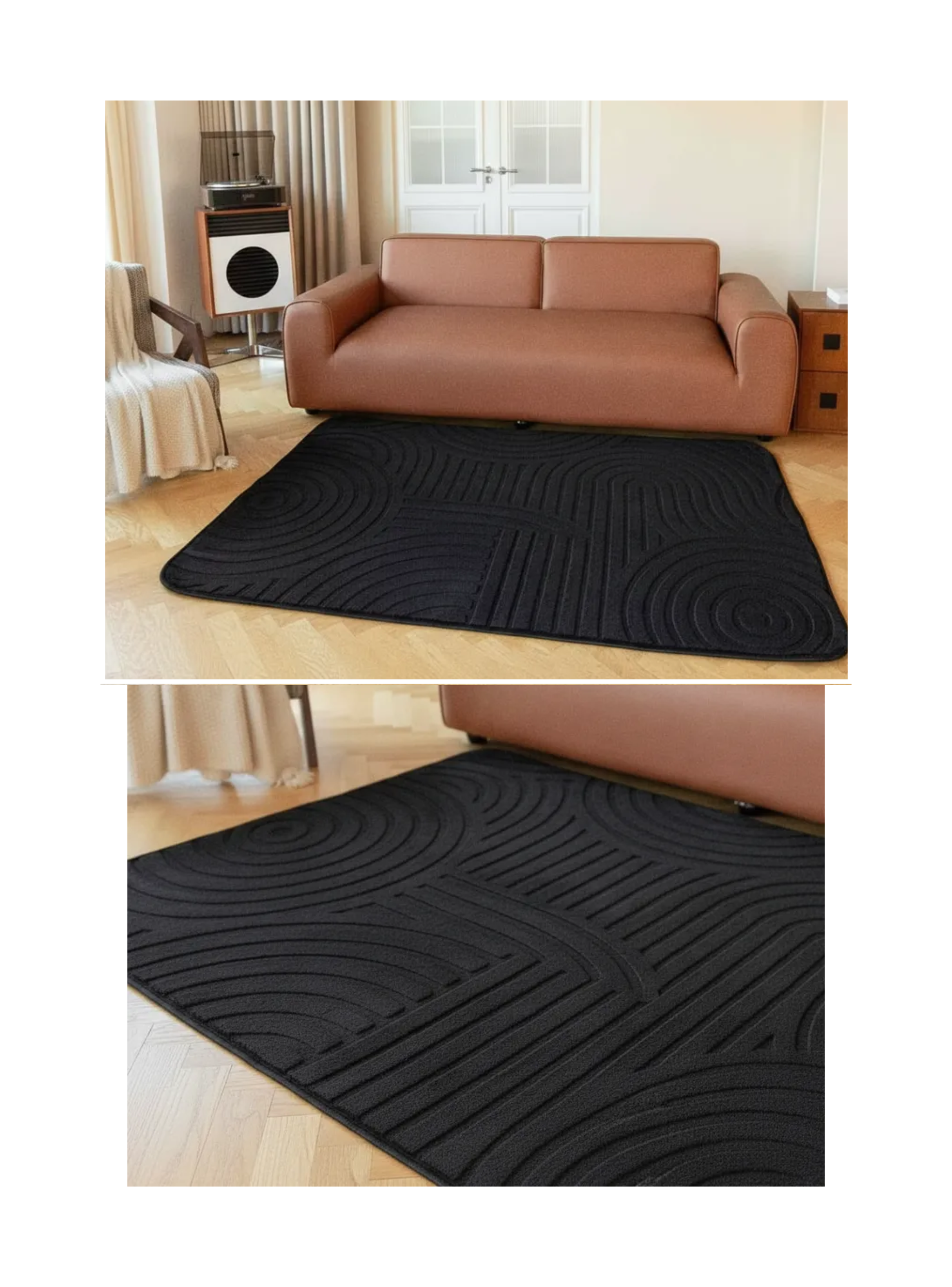 ALFOMBRA JACQUARD 150X200 UNICOLOR NEGRO TEXTURIZADO RELIEVE SUAVE MP-3