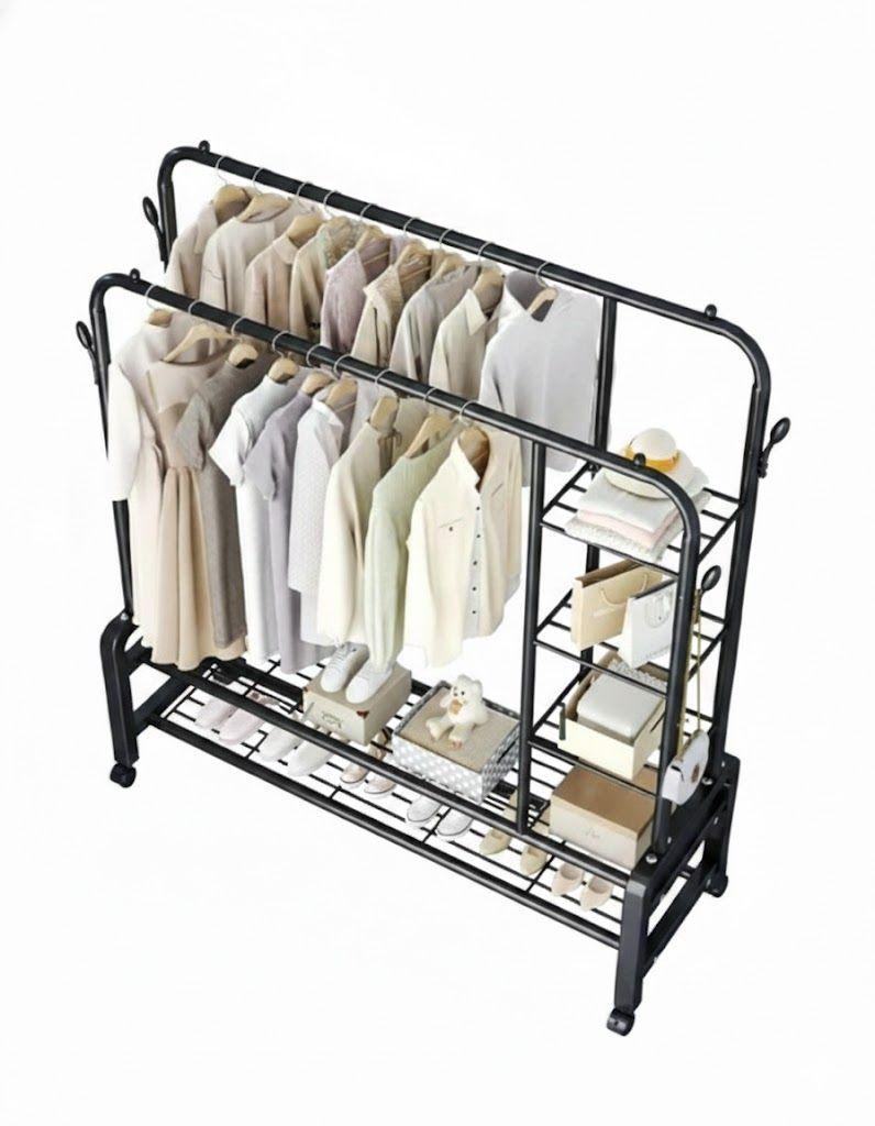 PERCHERO ORGANIZADOR COLGANTE DE ROPA DOBLE BARRA CON ESTANTE WYM-2