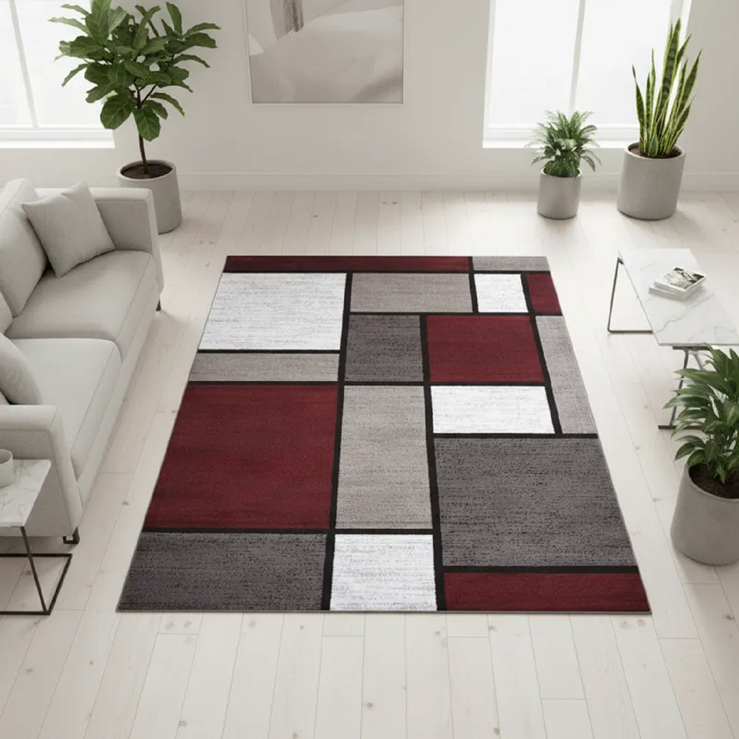 ALFOMBRA CON DISEÑO CUADRO BURDEO 150X200 MODERNA ELEGANTE MP-2