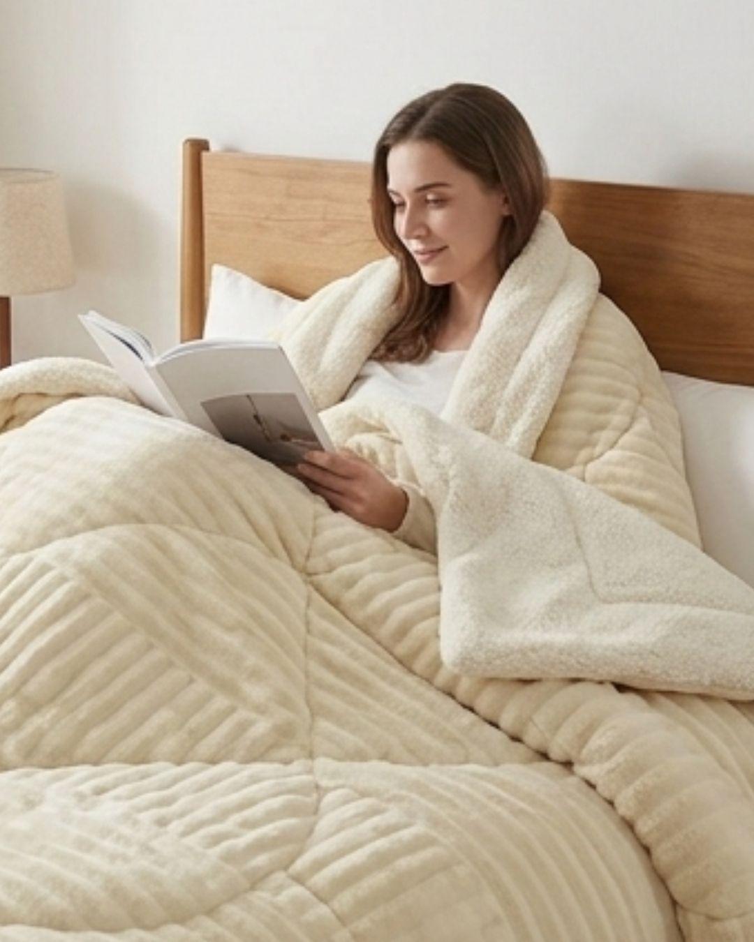 COBERTOR DE INVIERNO CON CHIPORRO RELIEVE LINEAS ELEGANTE UNICOLOR 1.5P QUITA FRÍO NR TFI -3