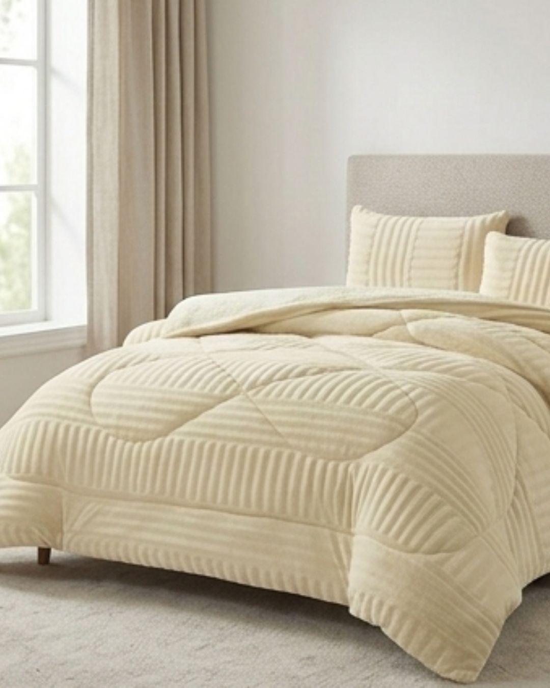 COBERTOR DE INVIERNO CON CHIPORRO RELIEVE LINEAS ELEGANTE UNICOLOR 1.5P QUITA FRÍO NR TFI -4