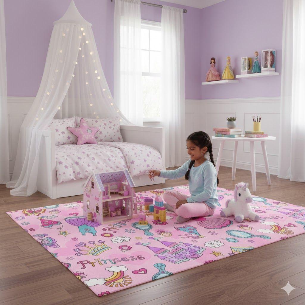 ALFOMBRA ROSA DE NIÑA PRINCESA 120X160 WM-2