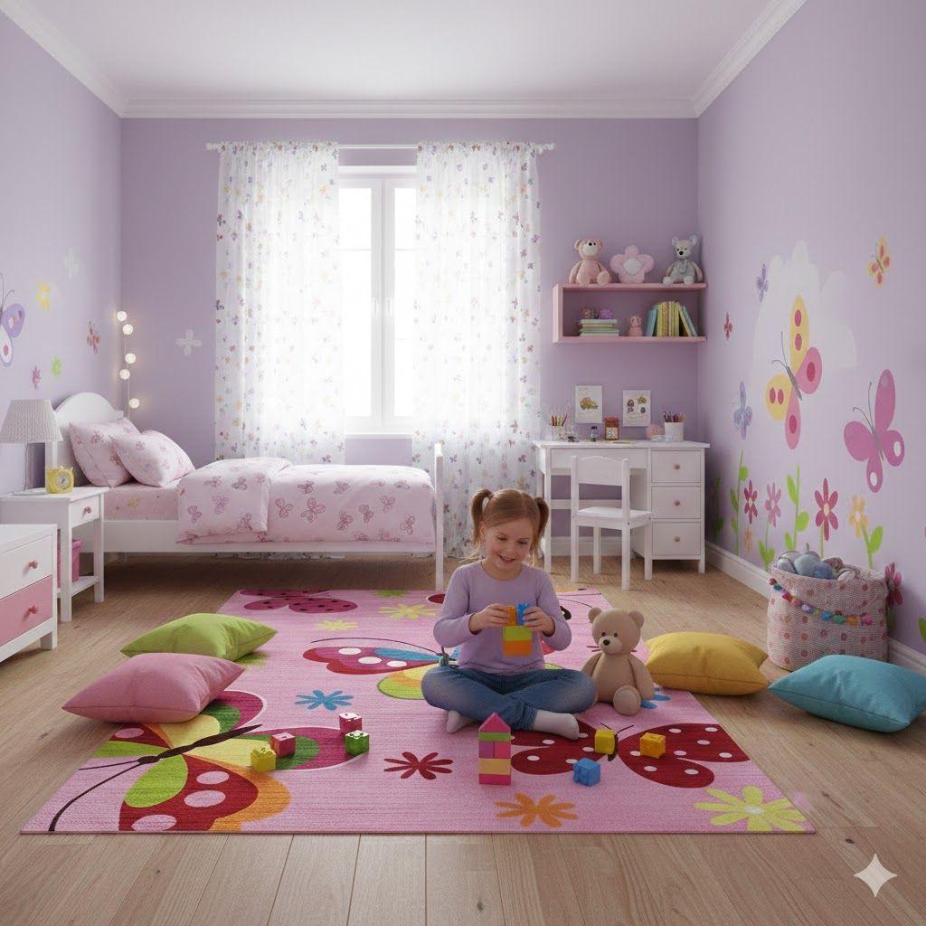 ALFOMBRA DE NIÑA MARIPOSAS DECORATIVAS 120X160 CM WM-3