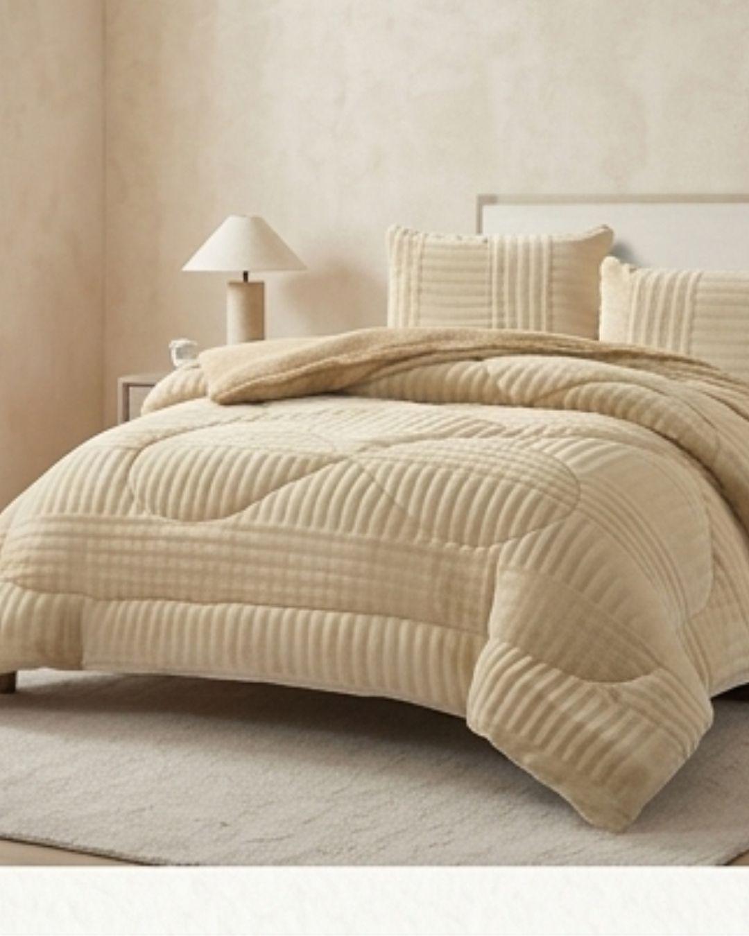 COBERTOR DE INVIERNO CON CHIPORRO RELIEVE LINEAS ELEGANTE KING UNICOLOR QUITA FRÍO NR TFI -4