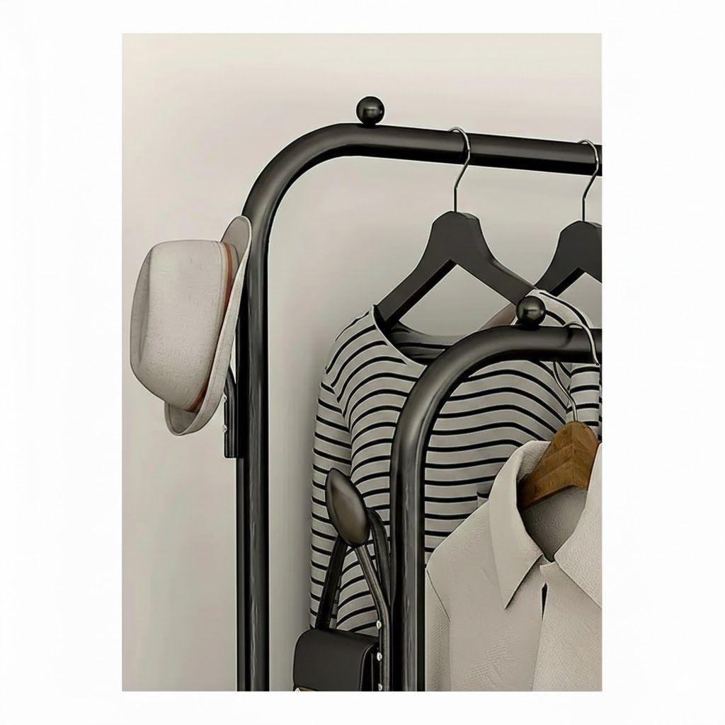 PERCHERO ORGANIZADOR COLGANTE DE ROPA DOBLE CON RUEDAS NEGRO WM-3