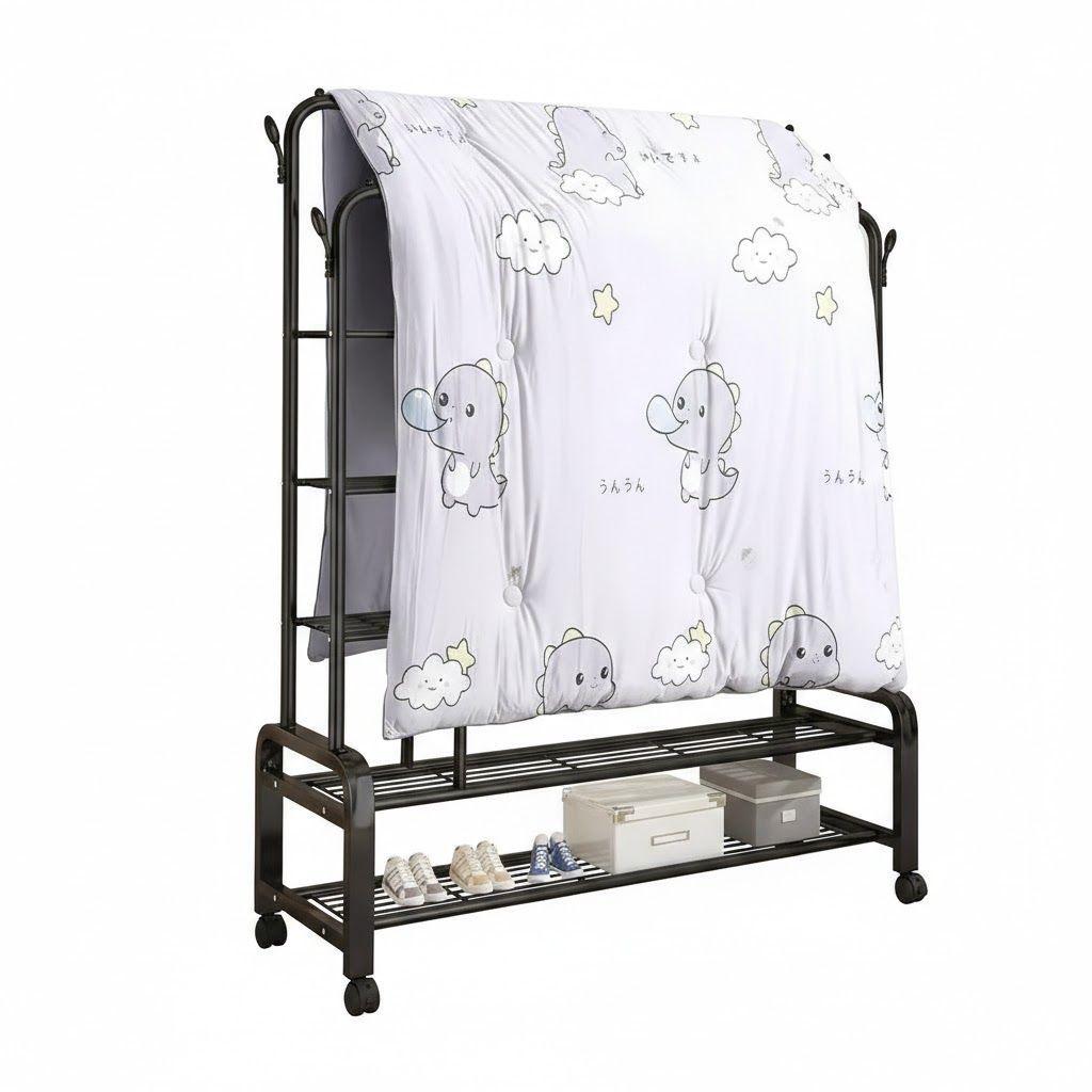 PERCHERO ORGANIZADOR COLGANTE DE ROPA DOBLE CON RUEDAS NEGRO WM-4