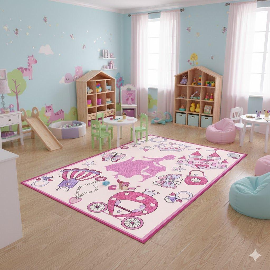ALFOMBRA DECORATIVA INFANTIL NIÑA ROSA PRINCESA 120X160 WM-2