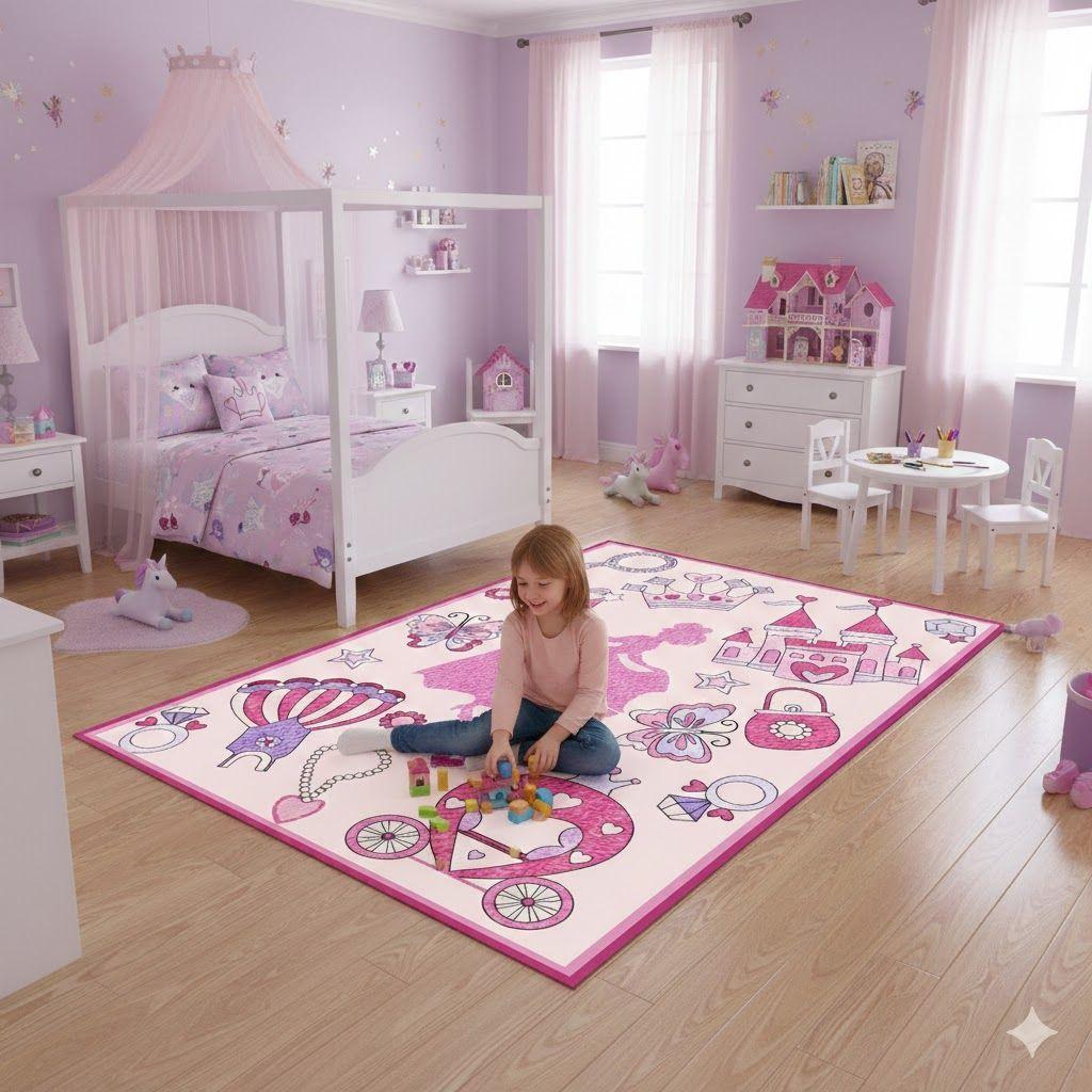 ALFOMBRA DECORATIVA INFANTIL NIÑA ROSA PRINCESA 120X160 WM-3