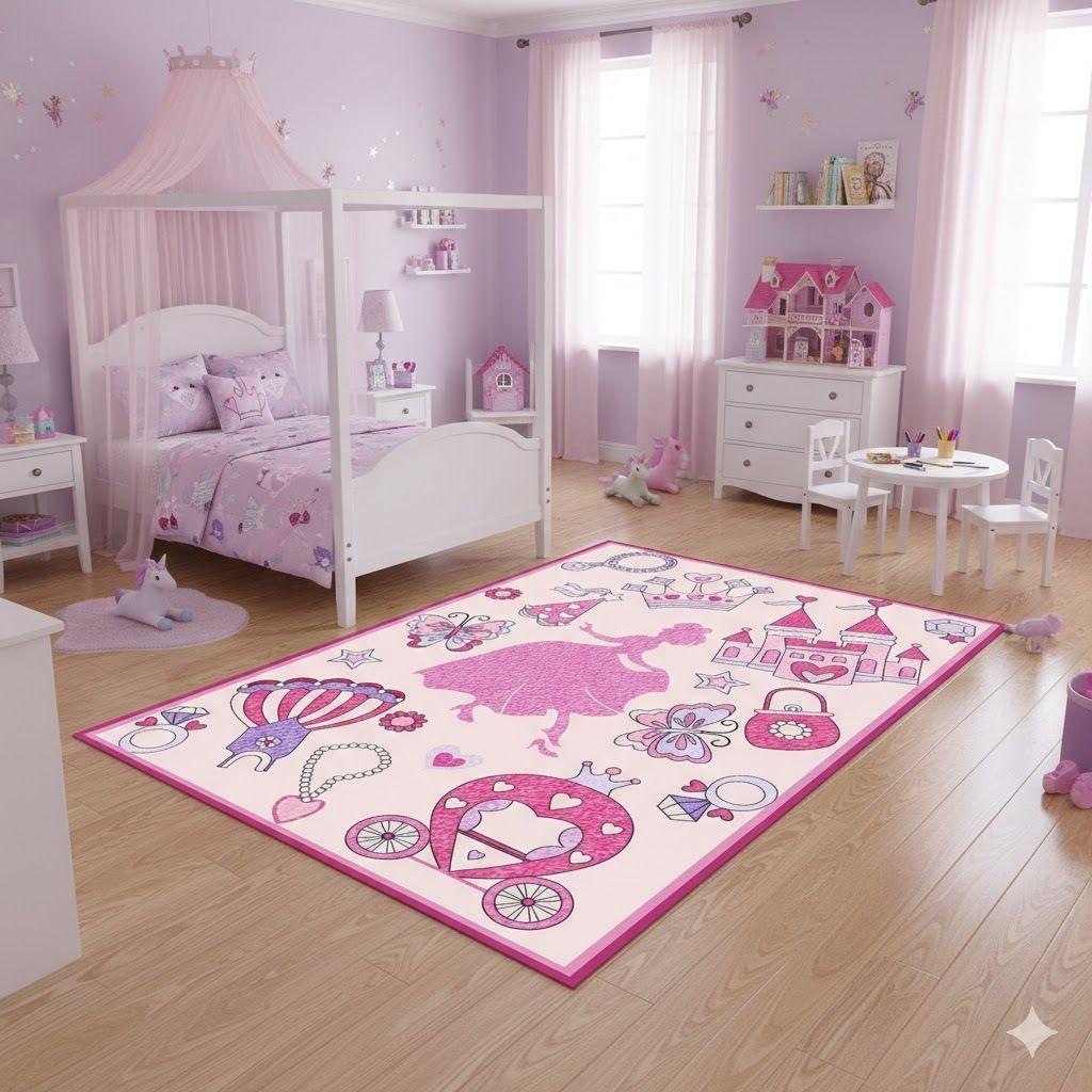 ALFOMBRA DECORATIVA INFANTIL NIÑA ROSA PRINCESA 120X160 WM-5