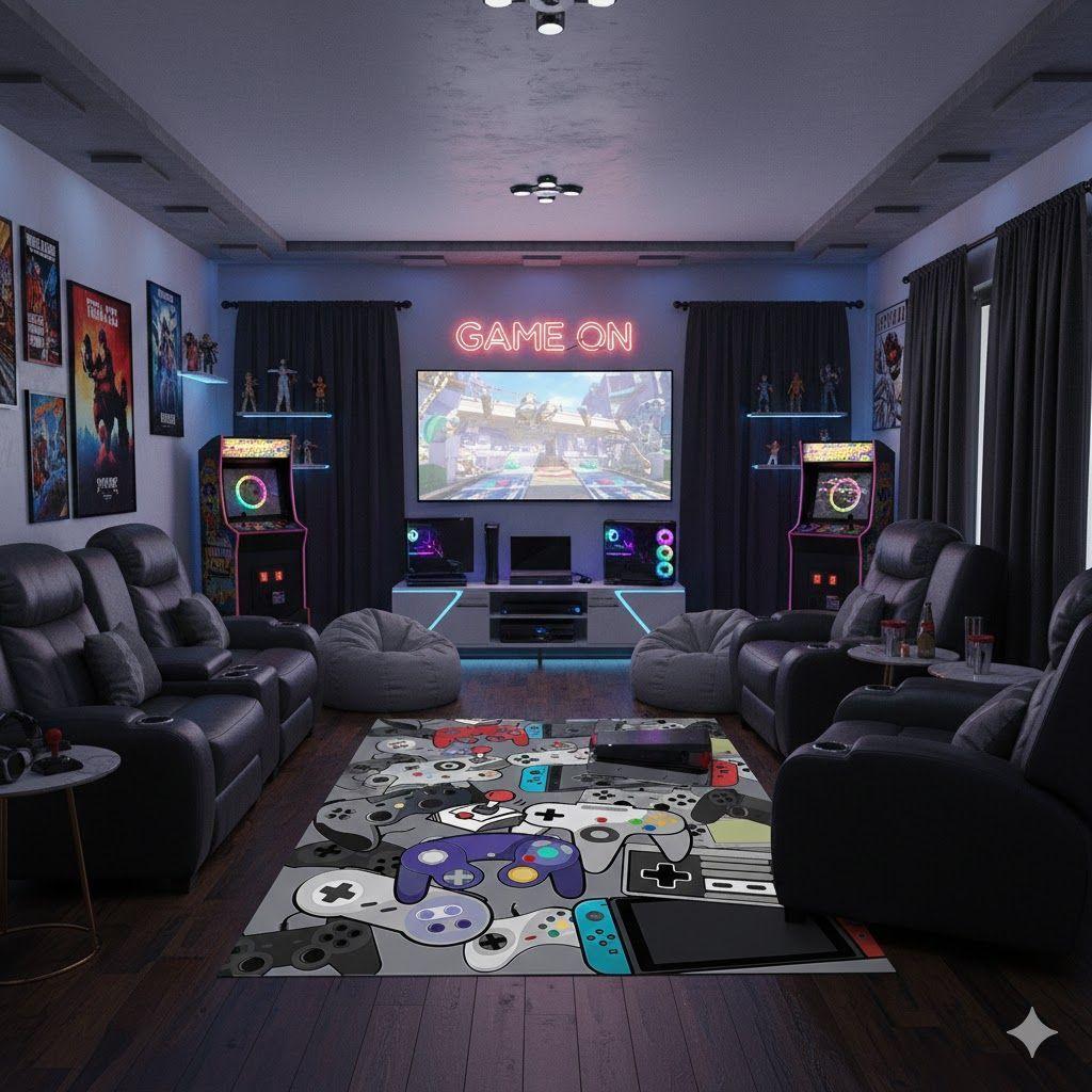 ALFOMBRA INFANTIL DE NIÑO DECORACION GAMER GRIS 120X180 CM-3