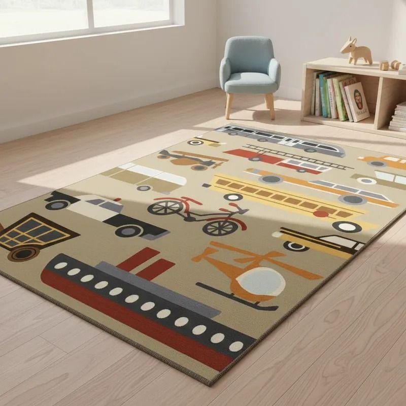 ALFOMBRA DE NIÑO DISEÑO CAFE MEDIOS DE TRANSPORTE 120X160 CM WM-3